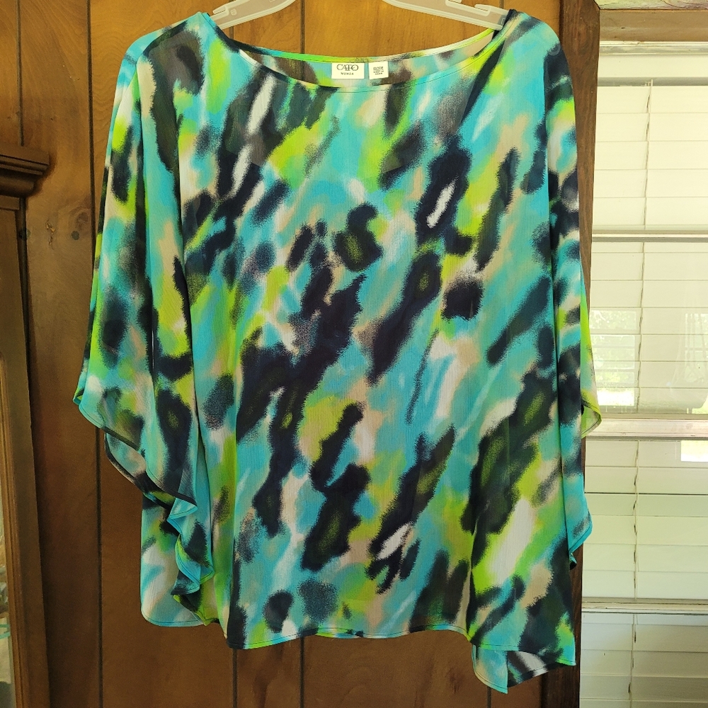 Blue and Green 2pc Batwing Sleeve Blouse